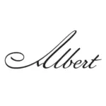 Das Bild zeigt das Wort Albert in eleganter, schwarzer Schreibschrift auf weißem Hintergrund. Der erste Buchstabe A ist mit einer langen, geschwungenen Schnörkelschrift versehen.