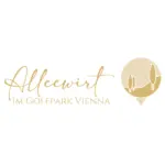Logo für den Alleewirt im Golfpark Wien mit einem kreisförmigen Symbol aus stilisierten Bäumen auf einem Hügel.