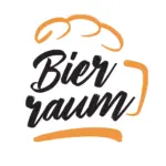 Das Bild zeigt das Wort „Bierraum“ in fetter schwarzer Schrift, umrandet von der orangefarbenen Umrisslinie eines Bierkrugs mit Schaumkrone.