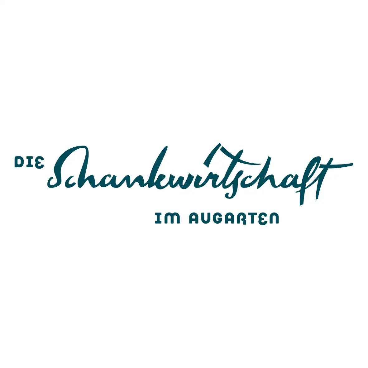 Logo mit der Aufschrift „Die Schankwirtschaft im Augarten“ in stilisierter dunkelgrüner Schrift auf weißem Hintergrund.