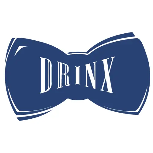 Eine blaue Fliege mit dem Wort DRINX in weißen, stilisierten Großbuchstaben in der Mitte.