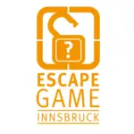 Das orangefarbene Logo von Escape Game Innsbruck zeigt ein offenes Vorhängeschloss mit einem Fragezeichen im Inneren, darüber die Worte ESCAPE GAME INNSBRUCK in fetten Buchstaben auf weißem Hintergrund.