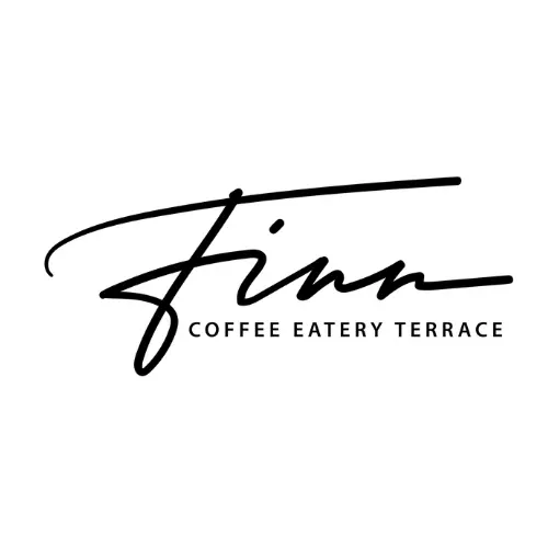 Schwarzes Schriftlogo mit der Aufschrift Finn und darunter COFFEE EATERY TERRACE in Großbuchstaben auf weißem Hintergrund.