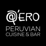 Logo für Q'ero Peruvian Cuisine & Bar. Das Wort Q'ero erscheint in einer stilisierten weißen Schrift über PERUVIAN CUISINE & BAR in Großbuchstaben auf schwarzem Hintergrund.