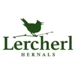 Das Logo zeigt die dunkelgrüne Silhouette eines Vogels auf einem Ast über dem Wort Lercherl in großen Buchstaben, darunter HERNALS in kleineren Großbuchstaben, alles auf weißem Hintergrund.